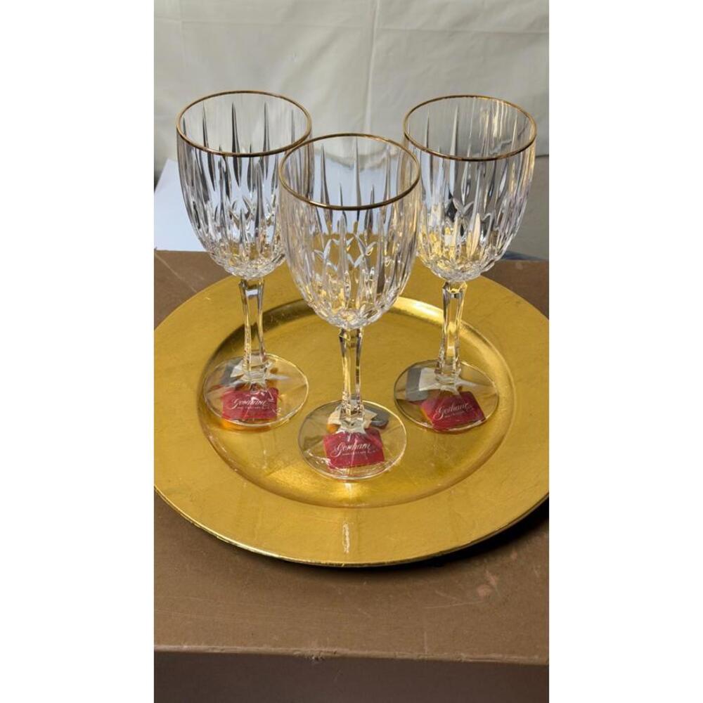 Set of 3‎ Gorham Crystal Wine Glasses with Gold Rim – New with Tags - Picture 2 of 11